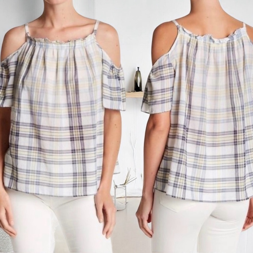 Max Studio - Plaid Cold Shoulder Cotton Blouse
